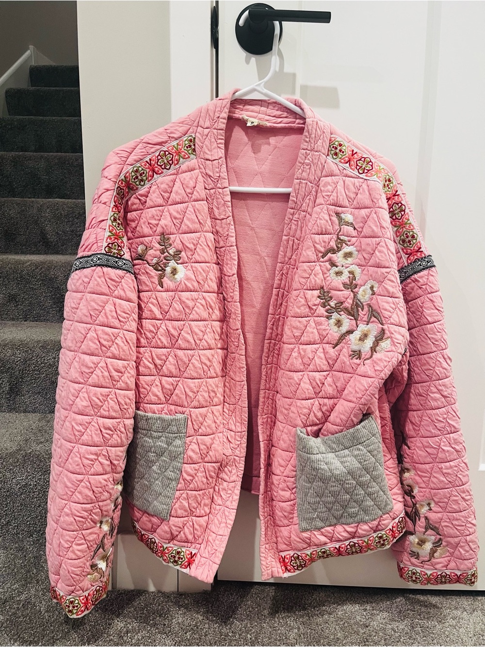 POL Quilted Pink Floral Embroidered Jacket